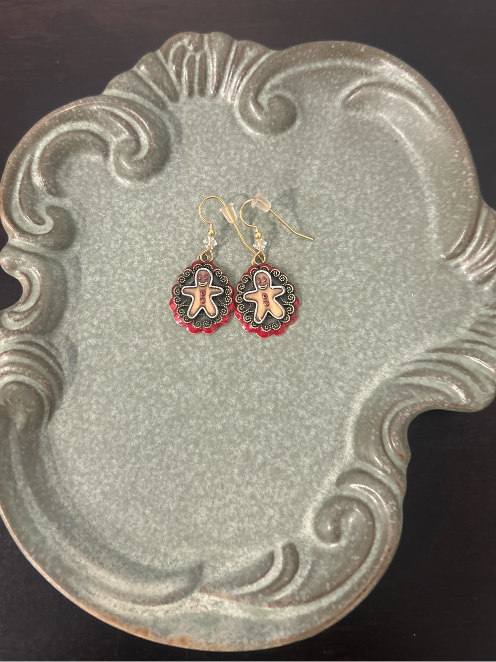 SILVER FOREST Gold Gingerbread Pendant Drop Earrings in Red and Black